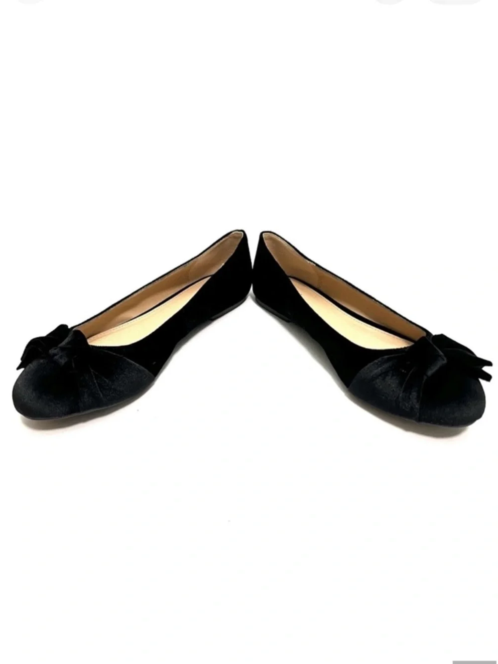 Vintage Y2K deadstock black velvet asymmetrical bow slip on ballet flats